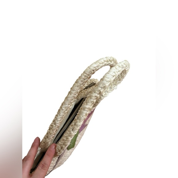 Vintage 60’s 70s bohemian Straw Suede Leaf purse | vintage straw Handbag tote - Picture 2 of 10